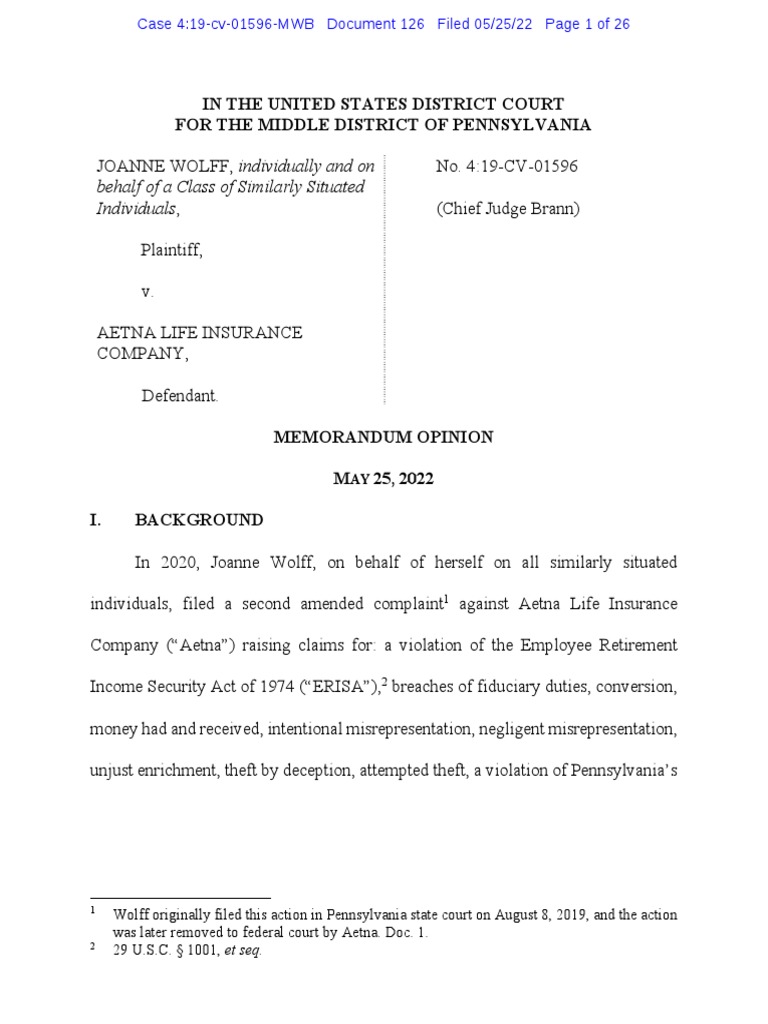 Aetna V Wolff PDF Class Action Lawsuit