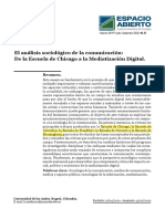 El Análisis Sociológico de La Comunicación: de La Escuela de Chicago A La Mediatización Digital