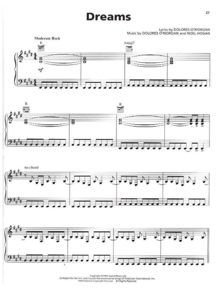 Dreams Cranberries Piano PDF