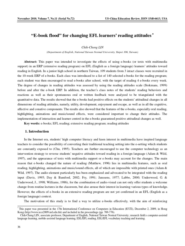 E-Book Flood For Changing EFL Learners Reading Attitudes | PDF ...