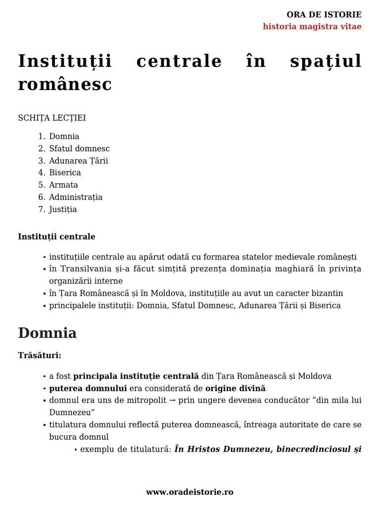 Institutii Centrale in Spatiul Romanesc | PDF
