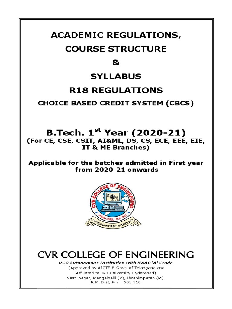 Btech 1st year r18 syllabus a y 2020 21 pdf bachelor of science