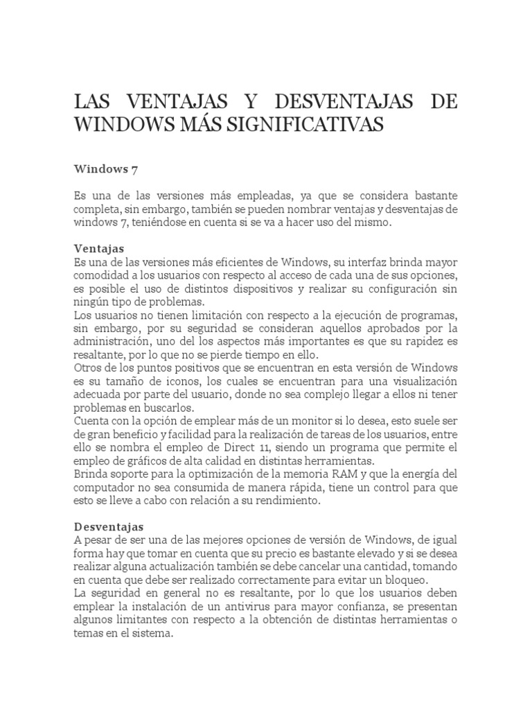 Las Ventajas y Desventajas de Windows Más Significativas | PDF ...