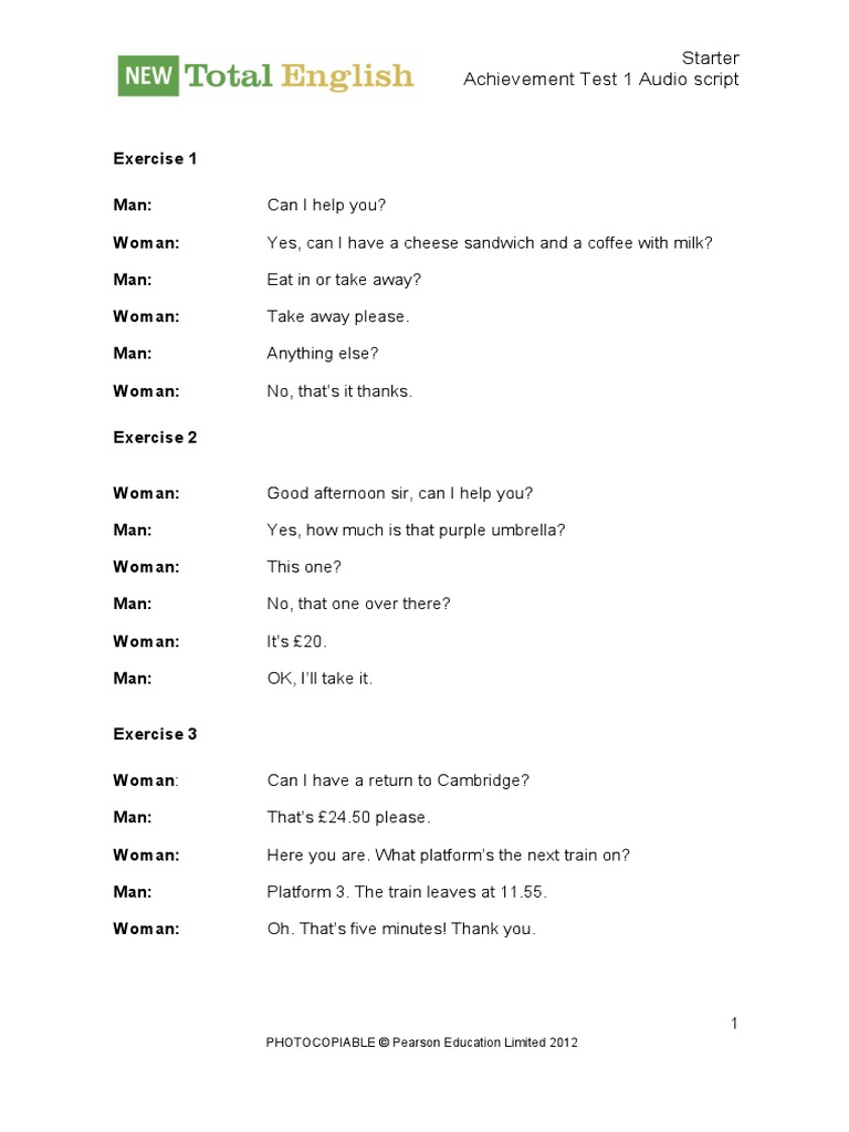 Achievement Test 1 Audio Script | PDF