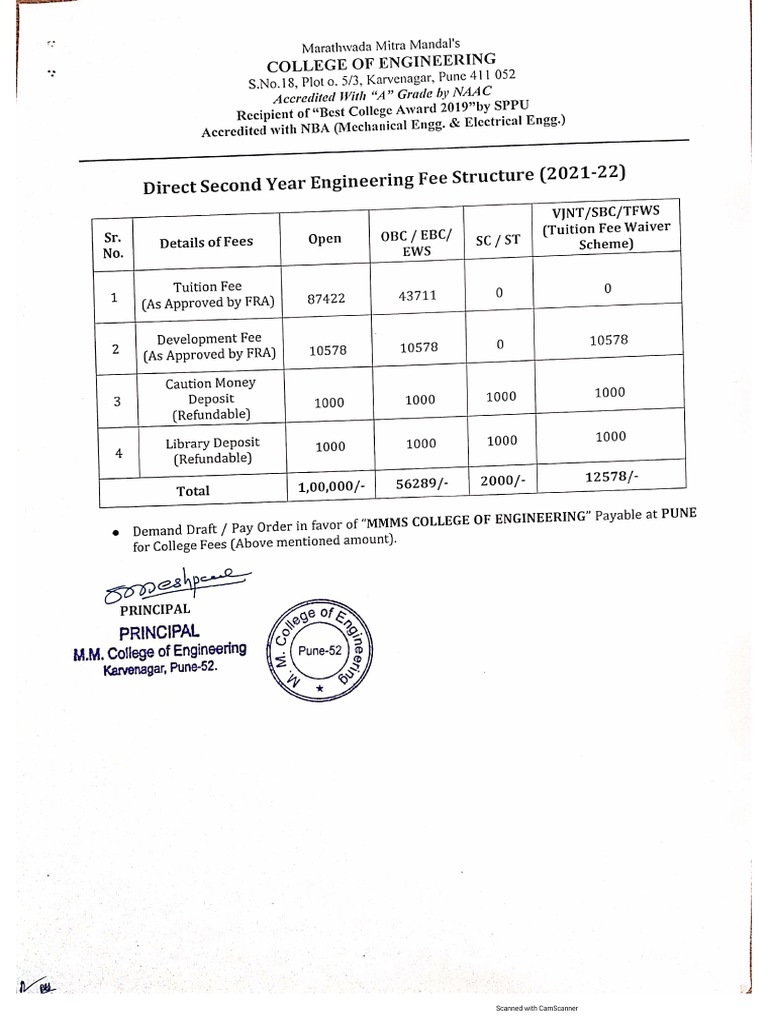 Fee Structure DSE 2122 PDF