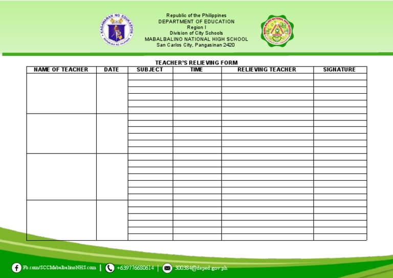 Teacher Relieving Form Template | PDF