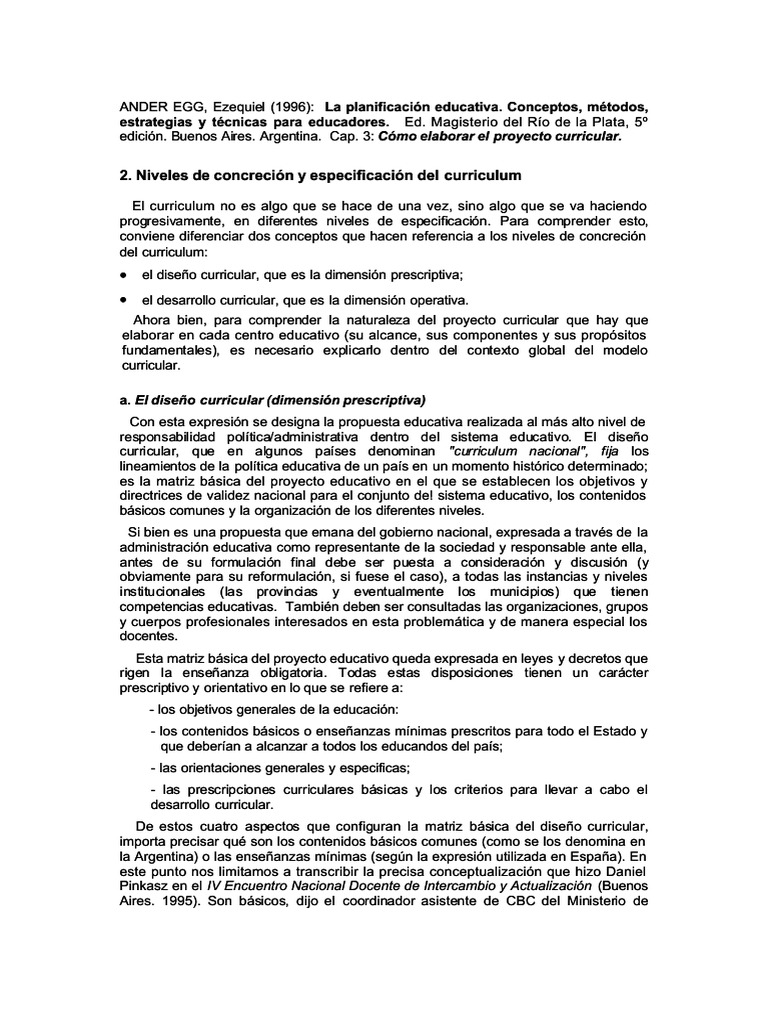 Ander Egg-Niveles de Concrecion Curricular | PDF | Plan de estudios