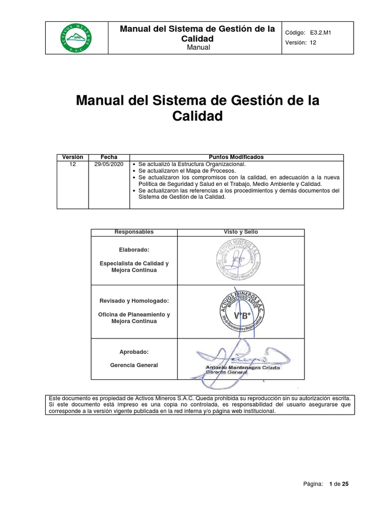 Manual Del SGC v12 2020 | PDF | Sistema de manejo de calidad | Gestión ...
