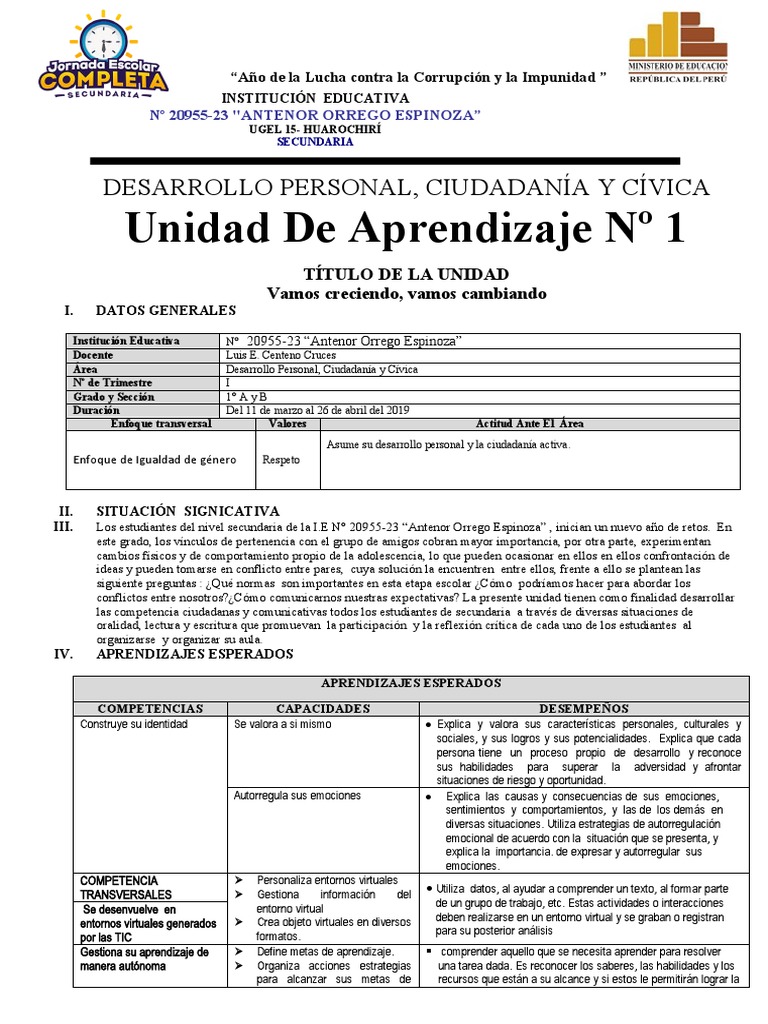 I Unidad DPCC 1° | PDF | Las emociones | Aprendizaje