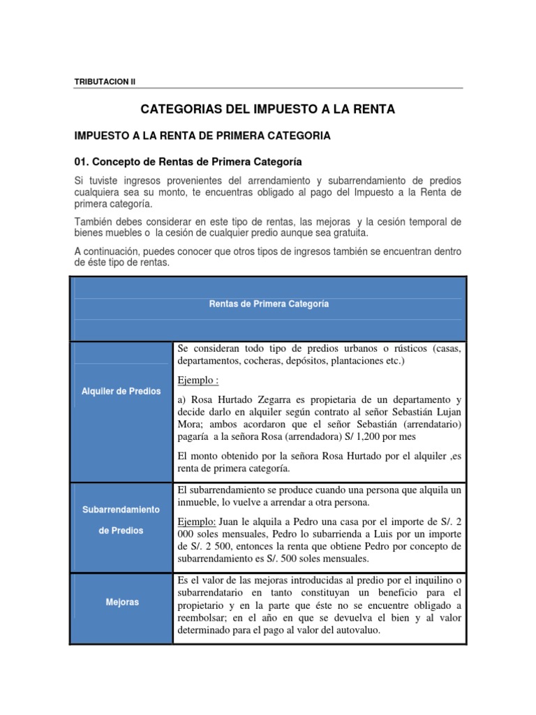 Categorias Del Impuesto A La Renta | PDF | Impuestos | Impuesto sobre ...