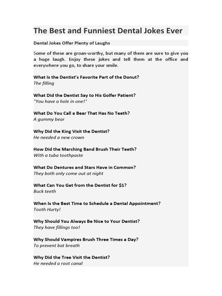 The Best and Funniest Dental Jokes Ever PDF Oral Hygiene Toothbrush