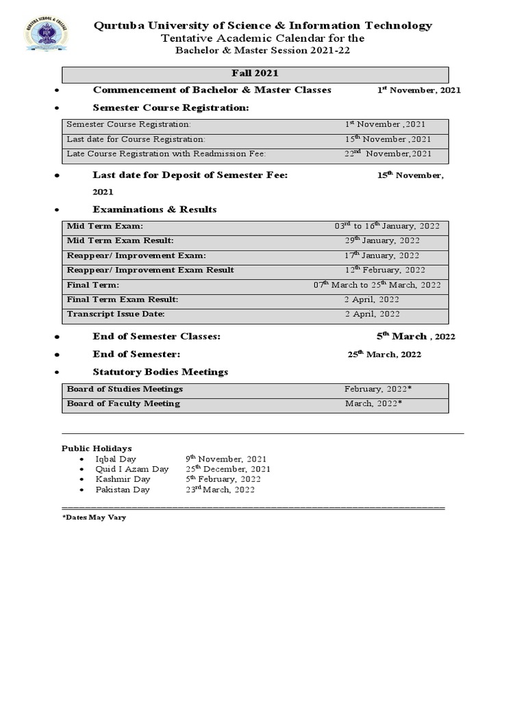 Qurtuba University of Science & Information Technology: Tentative