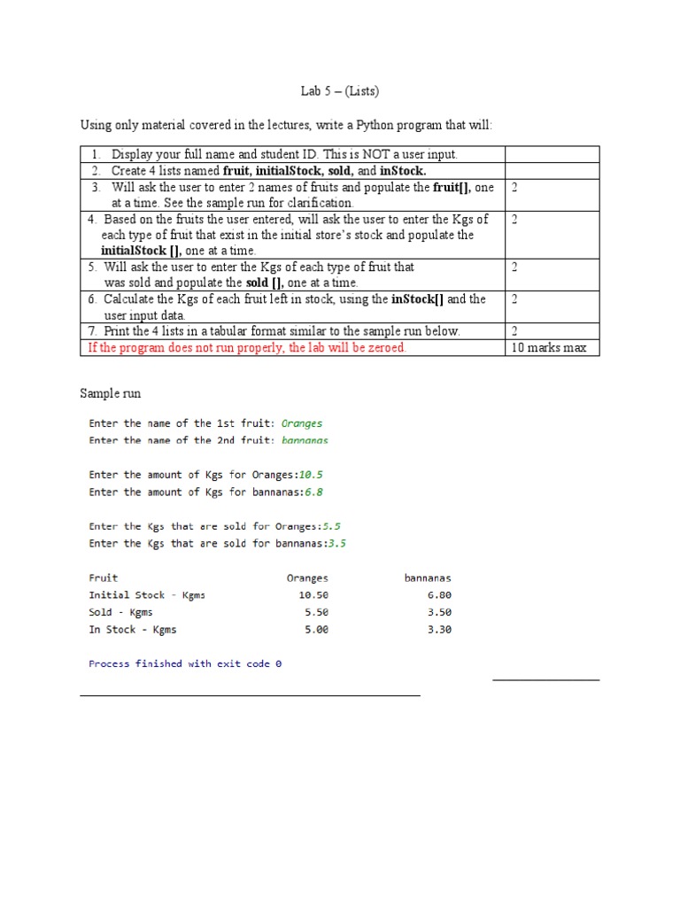 If The Program Does Not Run Properly, The Lab Will Be Zeroed | PDF ...