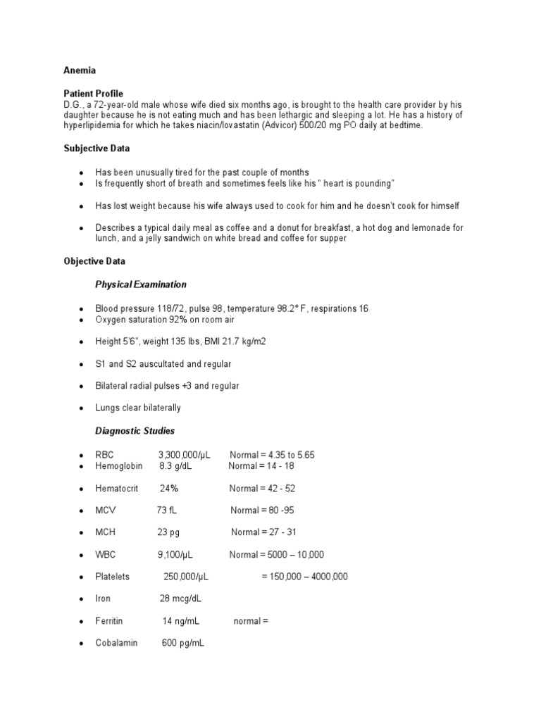 Anemia Patient Profile Physical Examination PDF Anemia Diseases