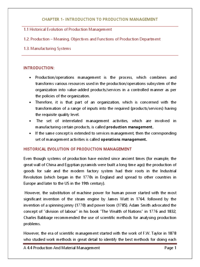 Chapter 1 - Introduction To Production Management | PDF | System ...