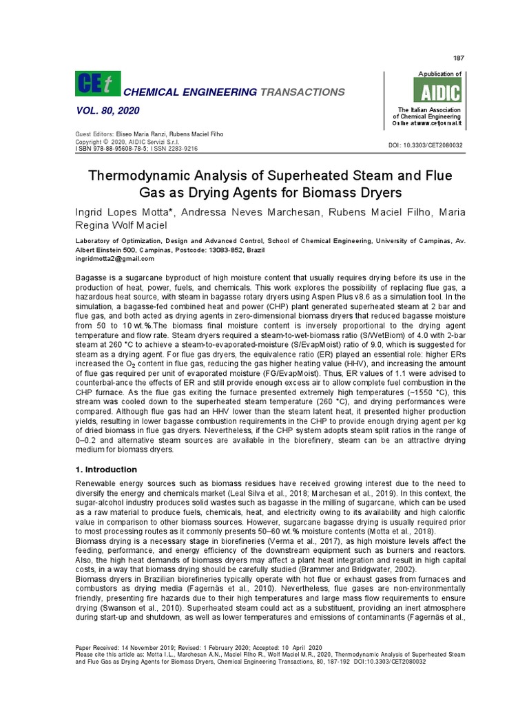 Thermodynamic Analysis of Superheated Steam and Flue Gas As Drying