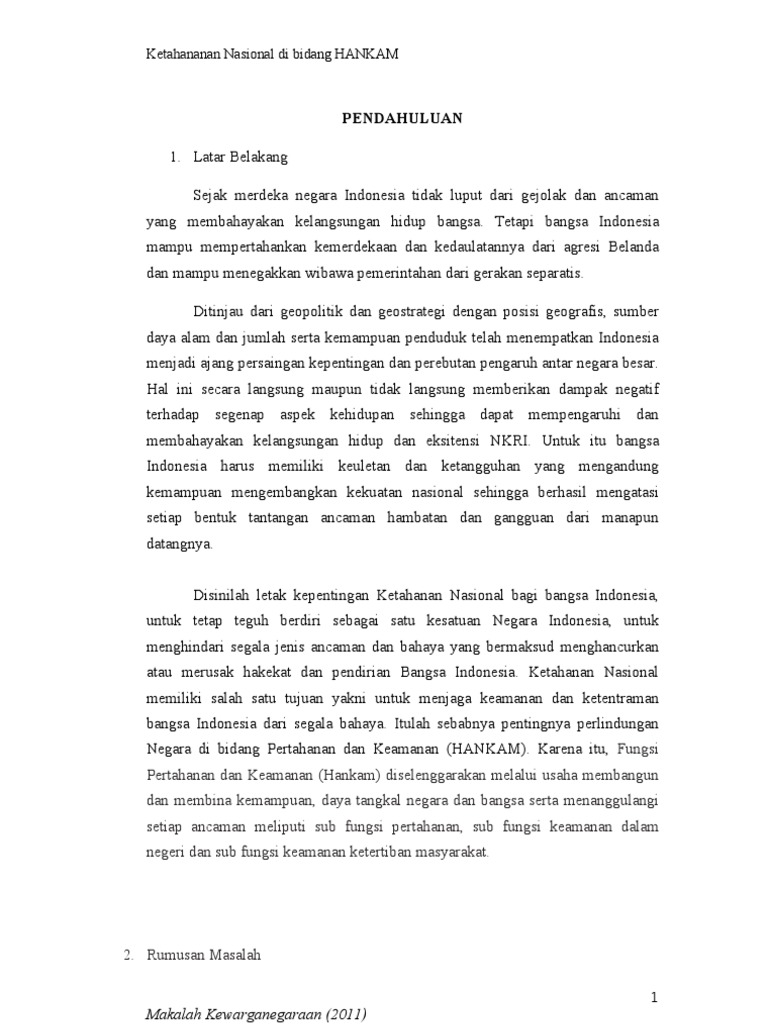 Ketahanan Nasional Di Bidang Hankam