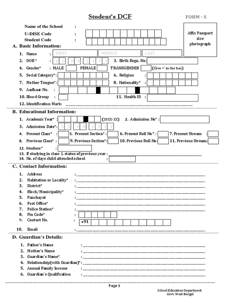 Student Data Collection Form | PDF