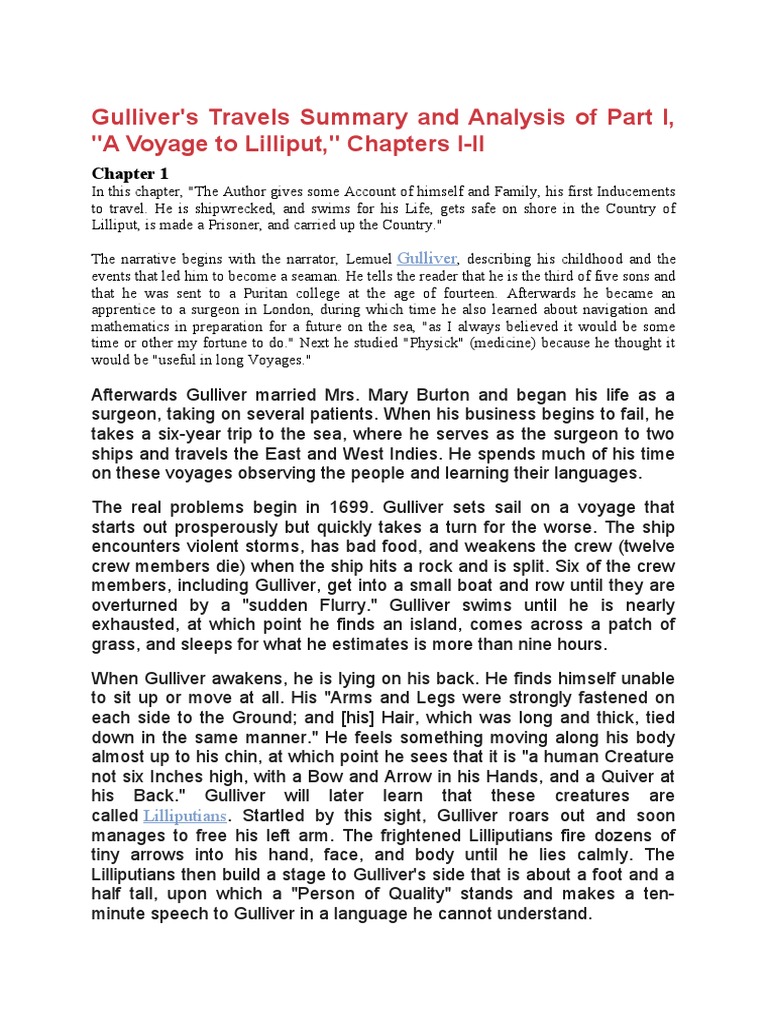 Gulliver's Travels Summary and Analysis of Part I, "A Voyage To