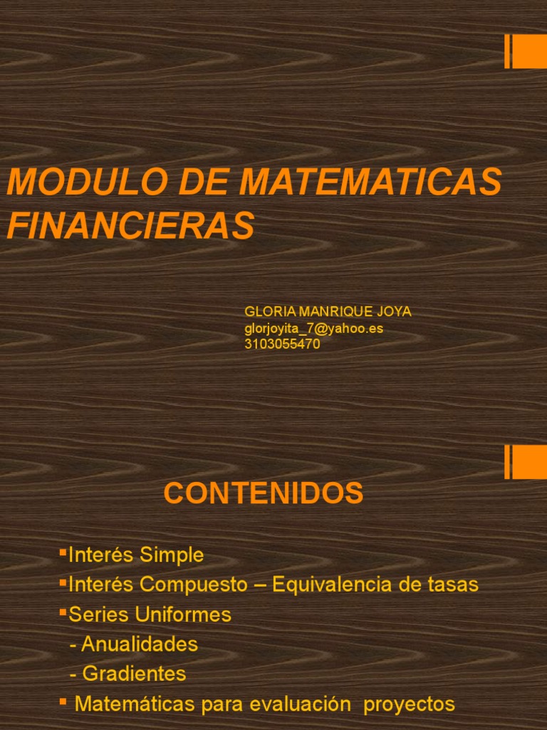 Módulo de Matemáticas Financieras | PDF | Interés | Tasa interna de retorno