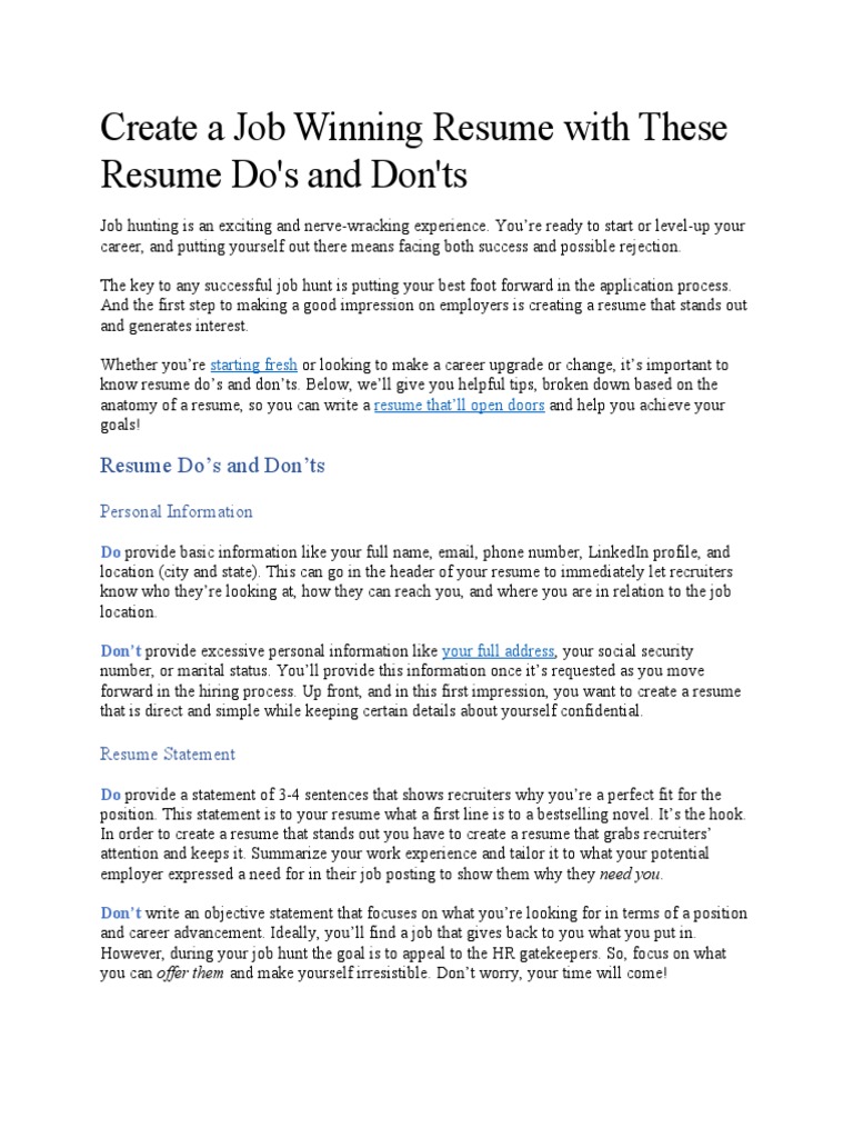 Create A Job Winning Resume With These Resume Do's and Don'ts PDF