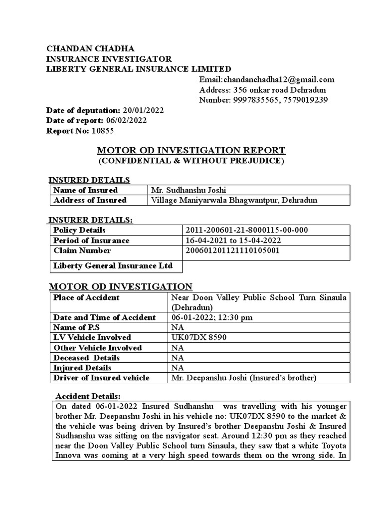Motor Accident Investigation Report | PDF | Car | Vehicles