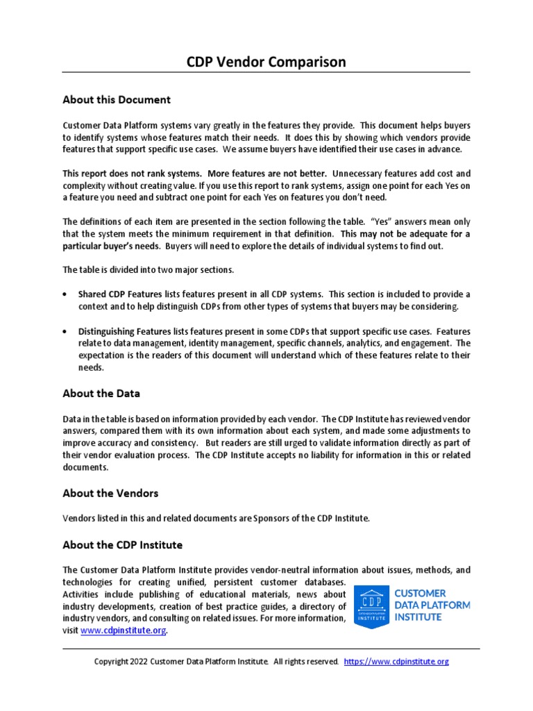CDP Vendor Comparison: About This Document | PDF | World Wide Web ...