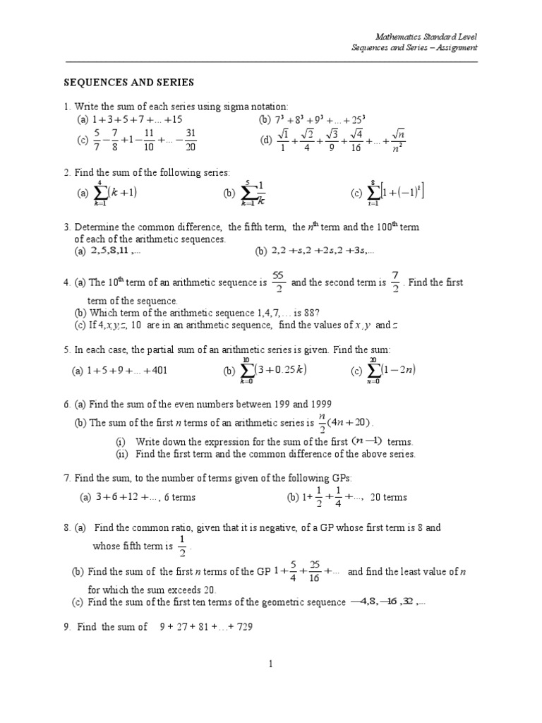 Tutorial Questions - Sequence and Series | PDF | Series (Mathematics ...