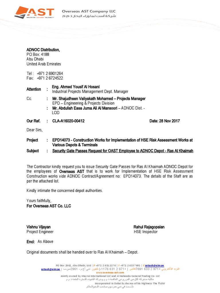 20171015-CLA-A16020-00412 - Security Passes Request For AST Staff in ...