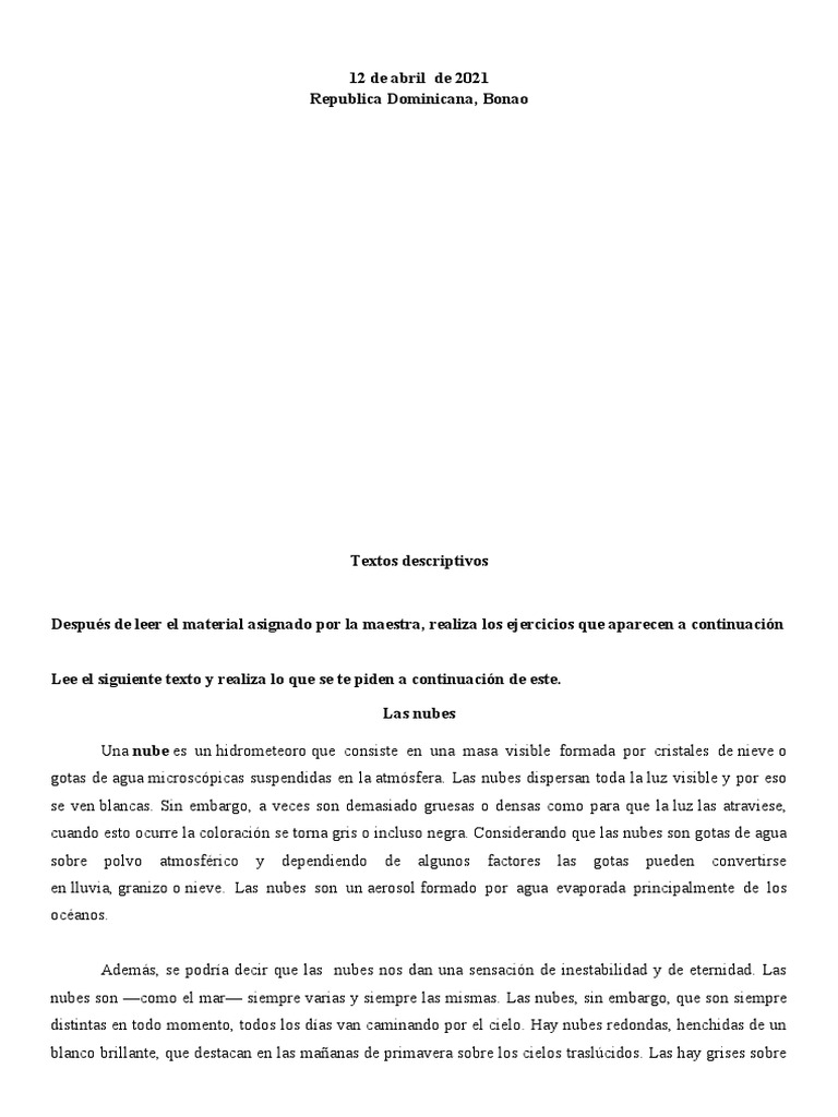 Actividades de textos descriptivos para primaria | PDF | Nube