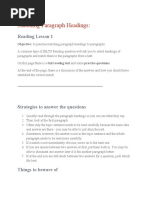 Matching Paragraph Headings:: Reading Lesson 1