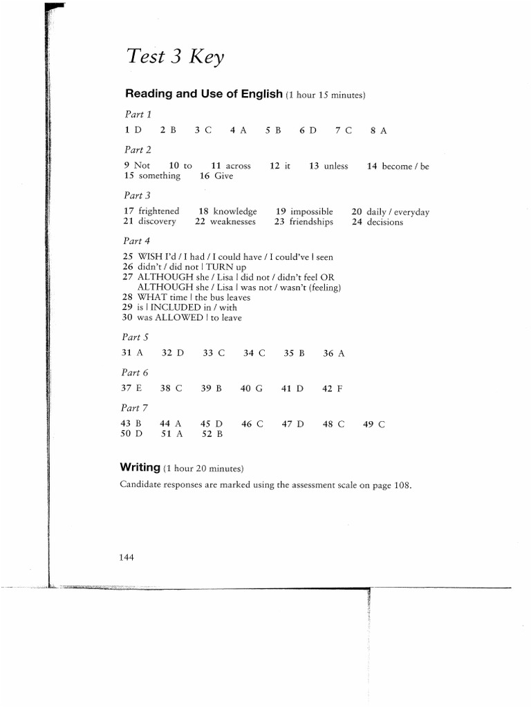 b2 First Test 3 Key & Visual Material | PDF