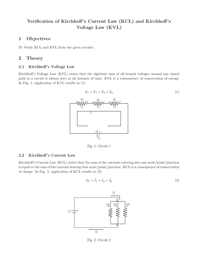 Exp No 2 Verification Of Kvl And Kcl Pdf Electronic Engineering