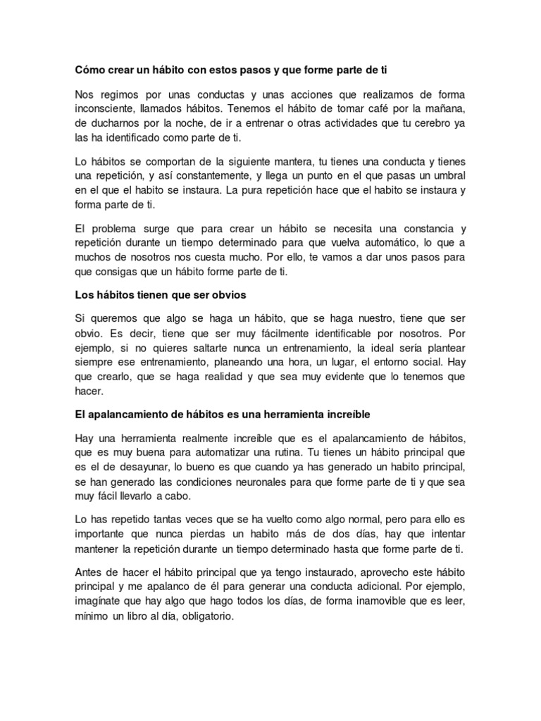 Cómo Crear Un Hábito Con Estos Pasos y Que Forme Parte de Ti | PDF ...