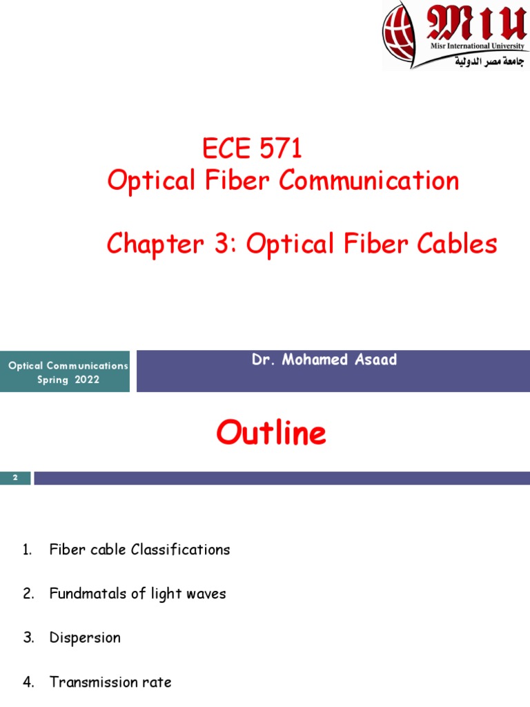 Optical Fiber Cable Fundamentals | PDF | Optical Fiber | Dispersion ...