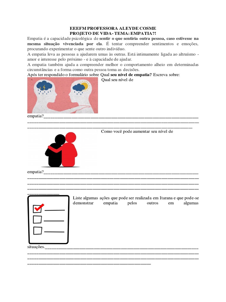 Projeto de Vida: Aumentando a Empatia | PDF