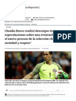 Claudio Bravo Realizó Descargos Tras Especulaciones Sobre Una Eventual Ausencia en El Nuevo Proceso de La Selección Chilena: "Más Seriedad y Respeto"