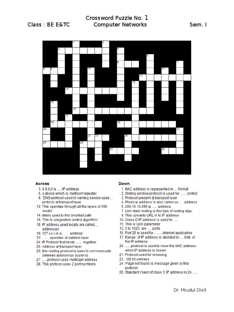 Crossword Puzzle No. Class: BE E&TC Computer Networks Sem. I | PDF