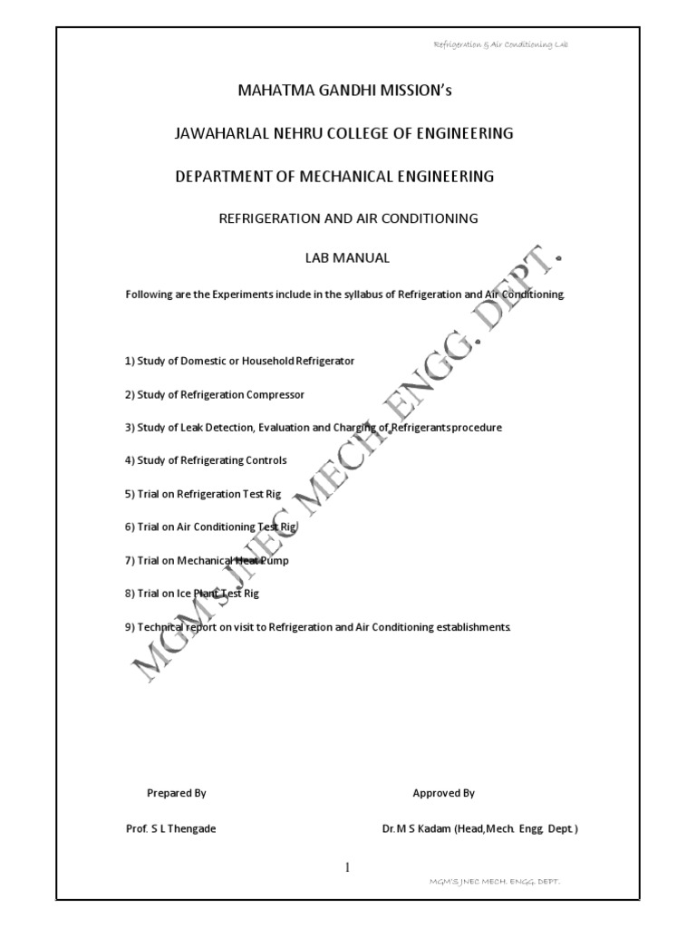 TY B.TechRAC Lab Manual PDF Refrigerator Relay