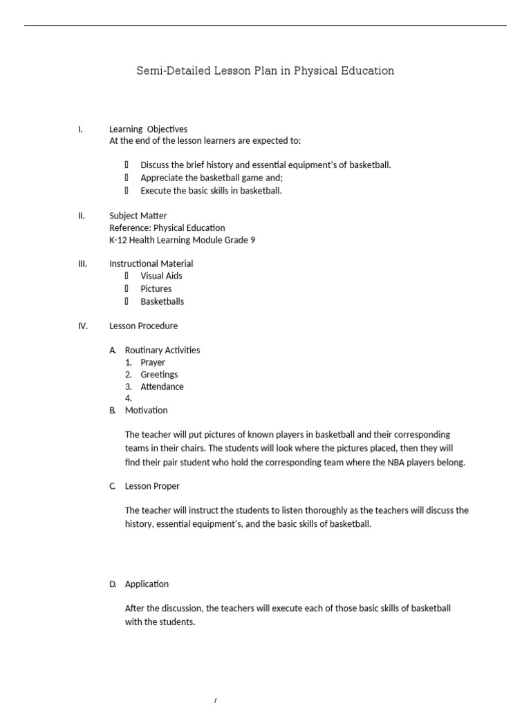 EPANTO - PE Semi Detailed Lesson Plan | Download Free PDF | Physical ...