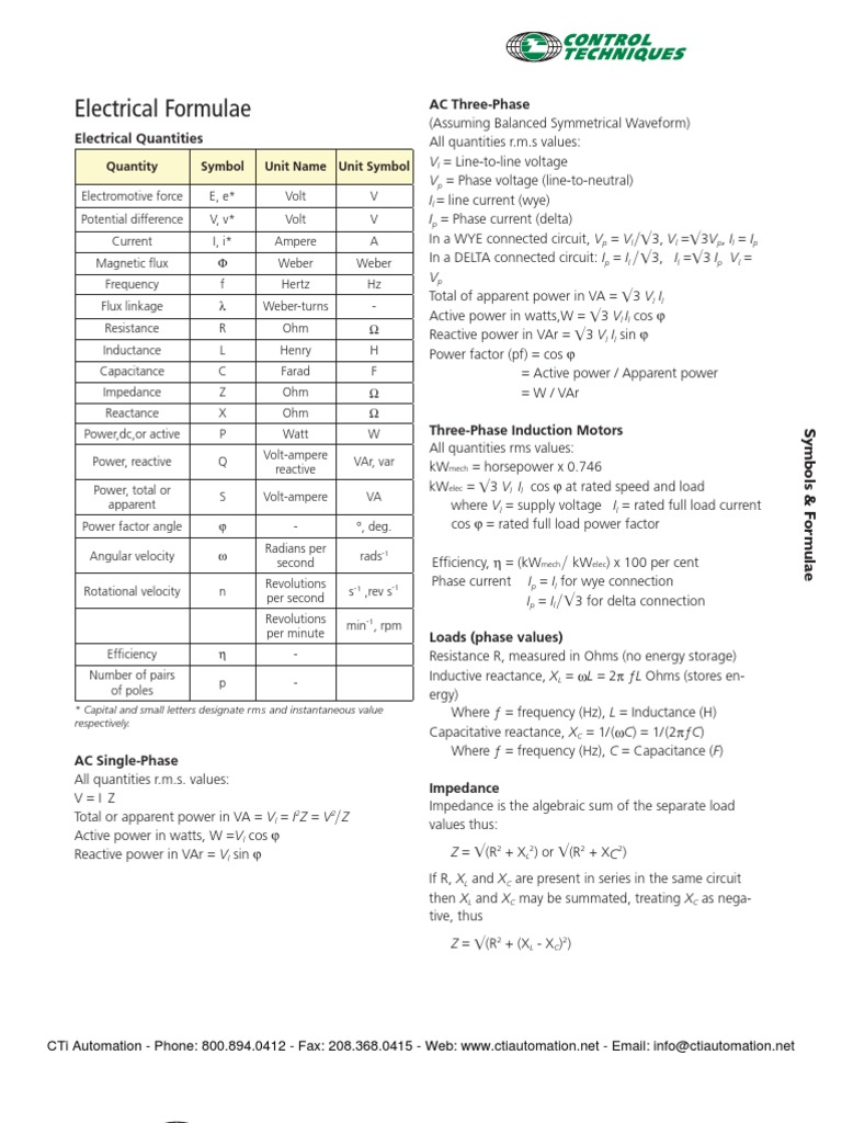 Electrical Formulas | PDF | Teaching Methods & Materials | Technology ...