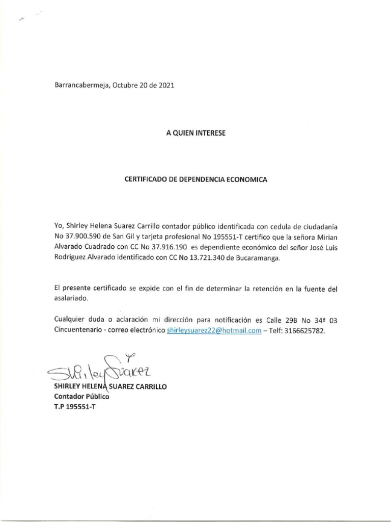 Certificado De Dependencia Economica PDF