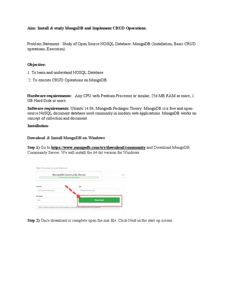 MongoDB Installation and CRUD Guide | PDF | Installation (Computer ...