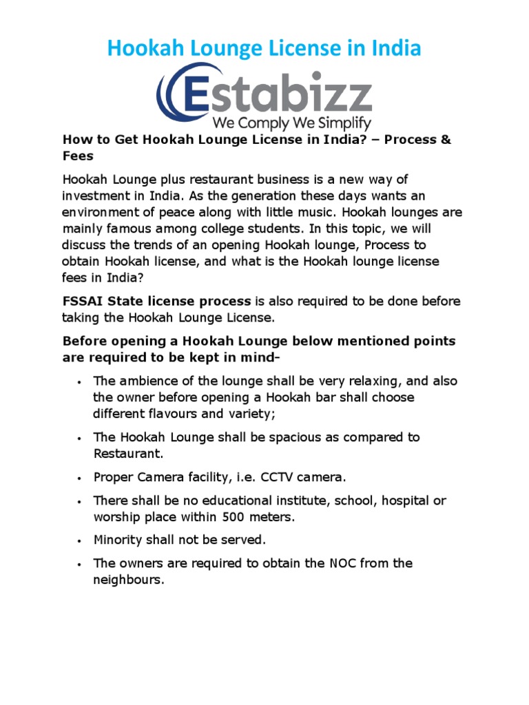 Hookah Lounge License in India PDF License Business