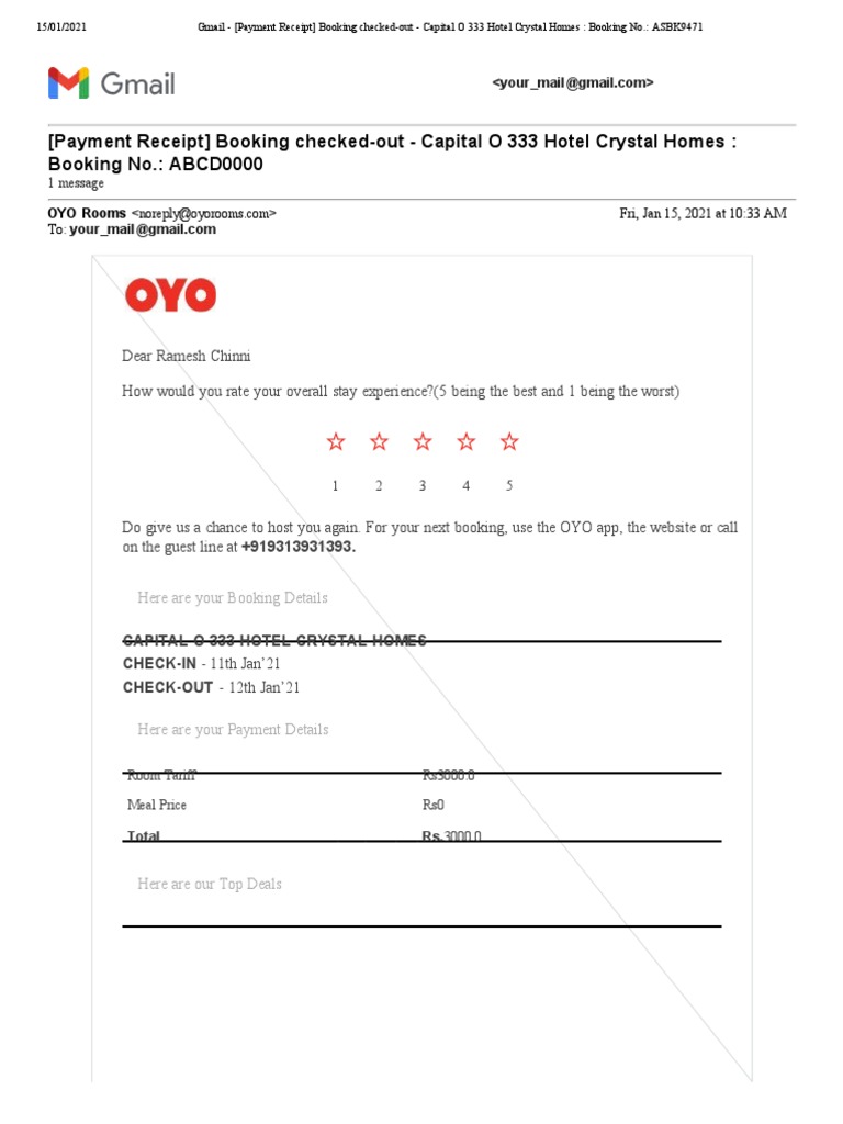OYO Hotel Payment Receipt Details | PDF
