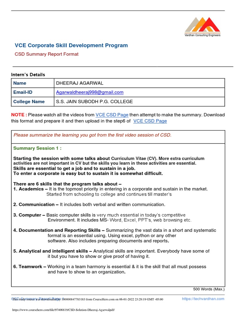 VCE CSD Summary Report Guide | PDF | Net Present Value | Internal Rate ...