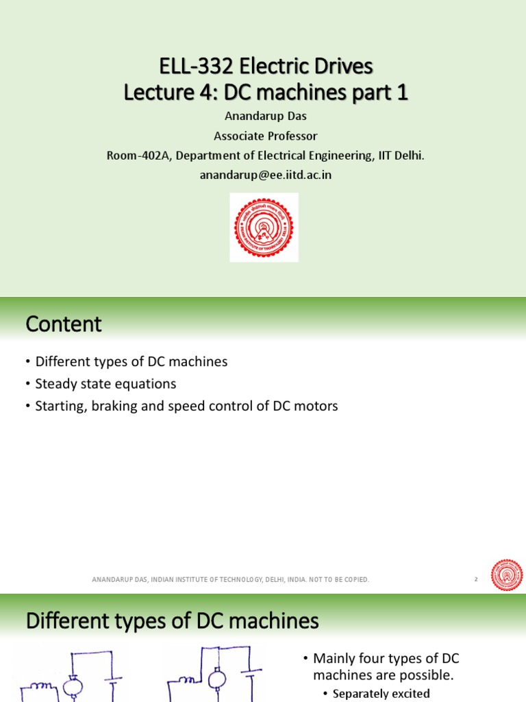 ELL332 Electric Drives Lecture 4 DC Machines Part 1 Download Free