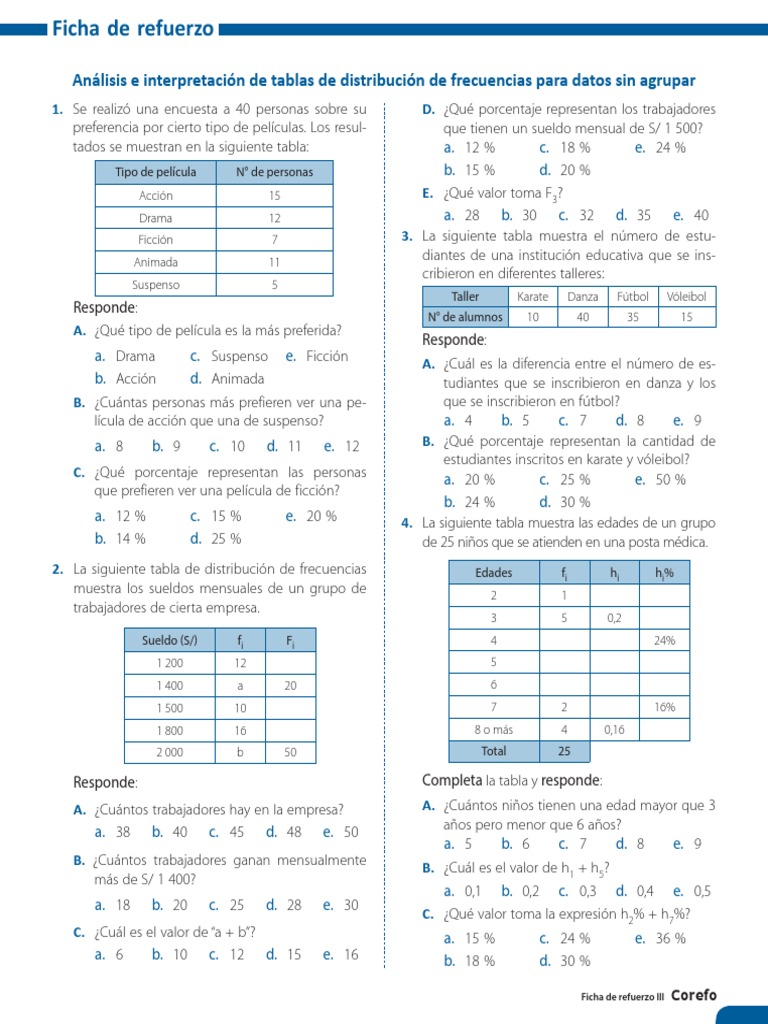 Fichas de Refuerzo TABLA DE FRECUENCIA | PDF