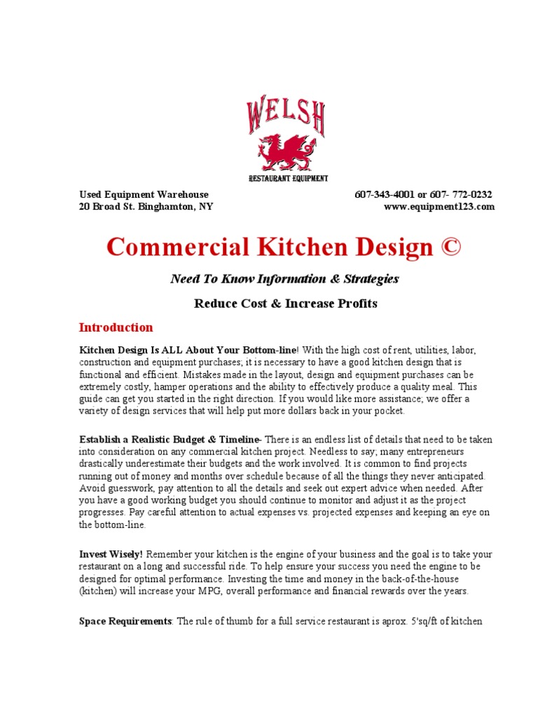 Commercial Kitchen Design ©: Need To Know Information & Strategies | PDF
