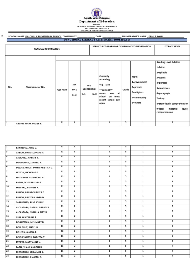 Functional Literacy Assessment Report | PDF | Language Acquisition ...